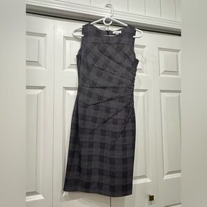 Calvin Klein Navy and White Checkered Midi Dress